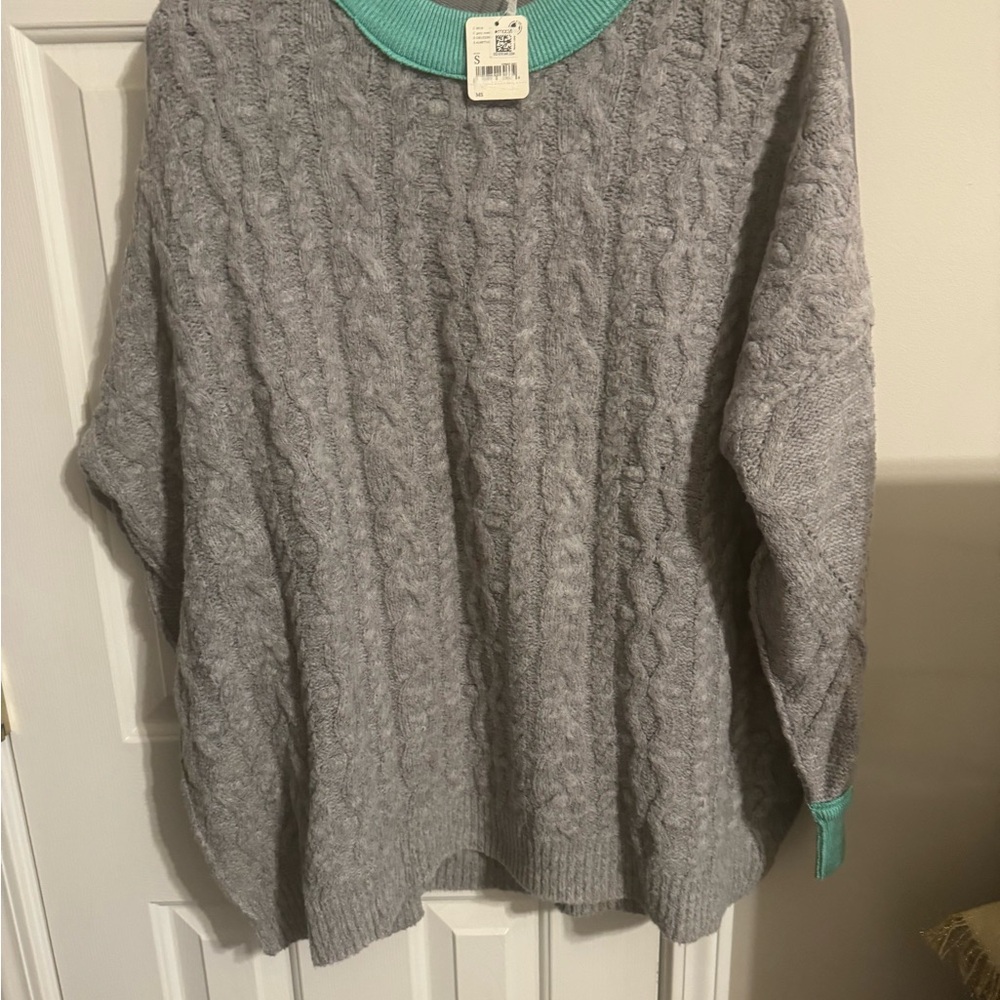 Free People Gray Sweater with Teal Accents